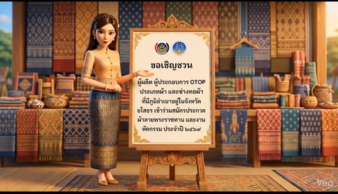 งหวัดยโสธร..ขอเชิญชวนช่างทอผ้า สมัครเข้าร่วมประกวดผ้าลายพระราชทาน "“ผ้าลายขอสมเด็จฯ - เจ้าฟ้าฯ” และ “ผ้าลายบุปผาบรมราชินีนาถ” และงานหัตถกรรม ประจำปี 2569